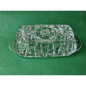 Anchor Hocking Star Of David American Prescut Glass Covered Butter Dish